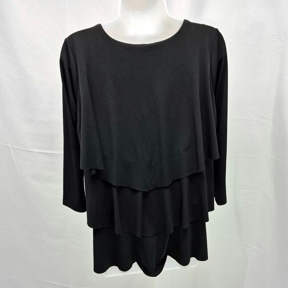 Susan Graver Top Women's Black Liquid Knit Tiered 3/4 Sleeve Scoop Neck Blouse S - Picture 3 of 11